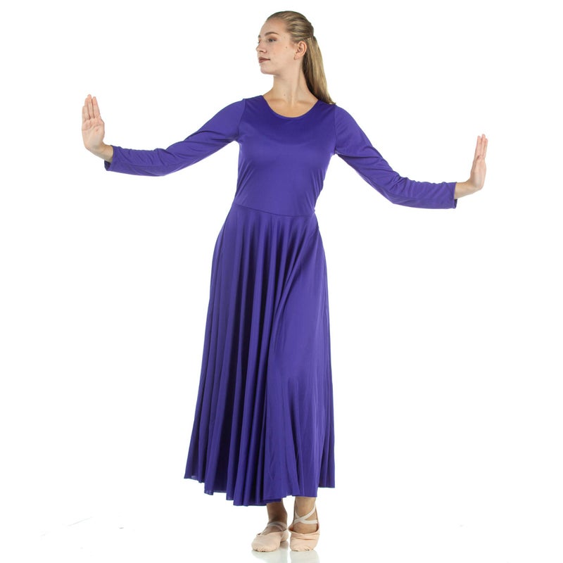 Danzcue Womens Praise Loose Fit Full Length Long Sleeve Dance Dress, Deep Purple, Medium - Image 4